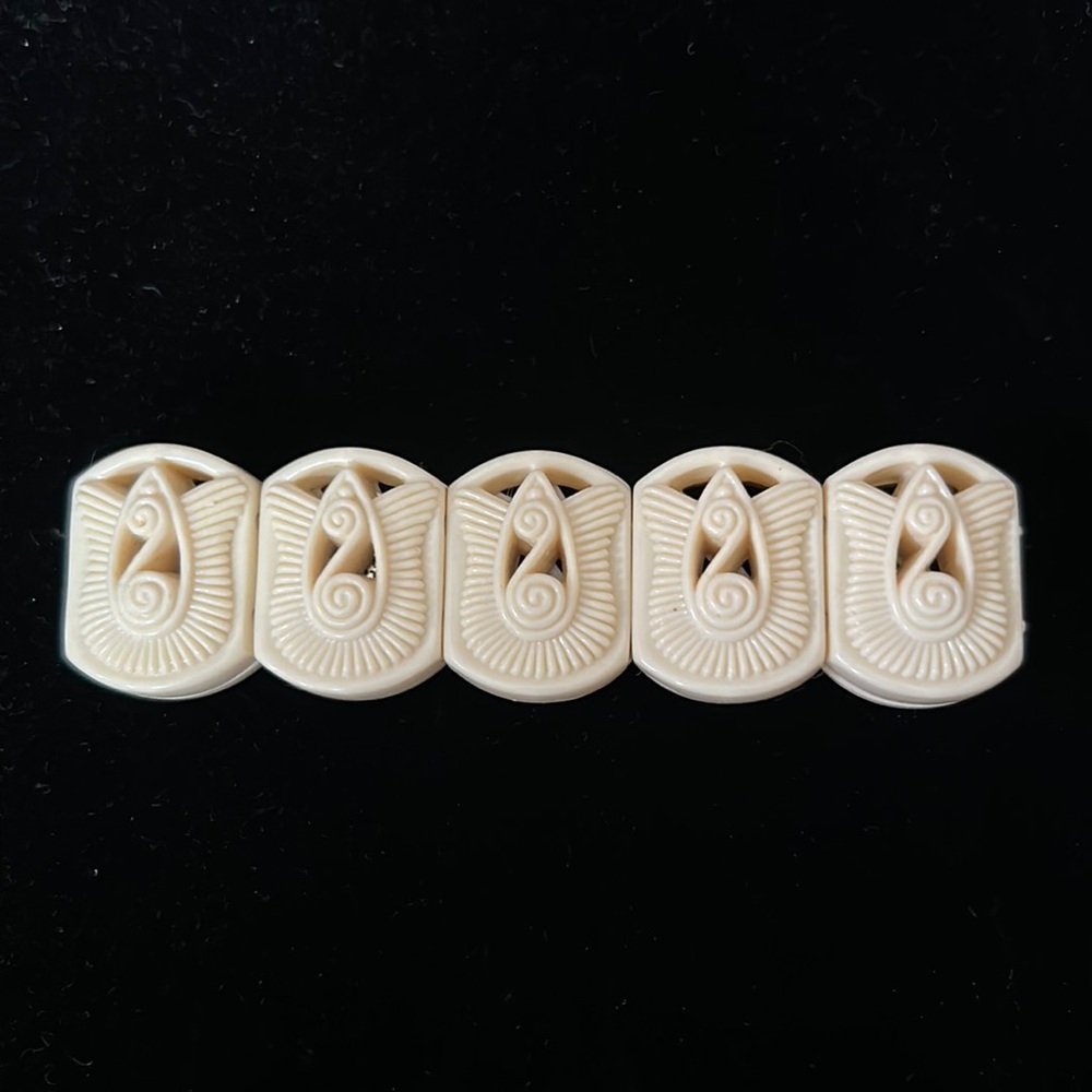 Vintage 80s Carved Celluloid Panel Bracelet Egyptian Revival Avon